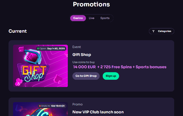 WinSpirit lobby showcasing featured slots, live casino categories, and provider filters