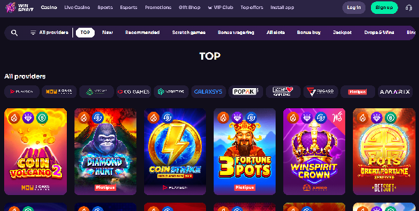 WinSpirit promotions page highlighting welcome offers, loyalty program, and cashback deals